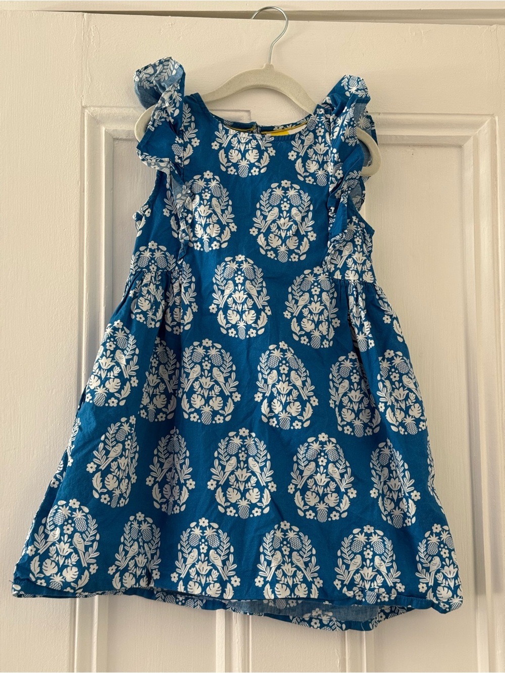 Mini Boden Block Print Frill Sleeve dress 5-6Y